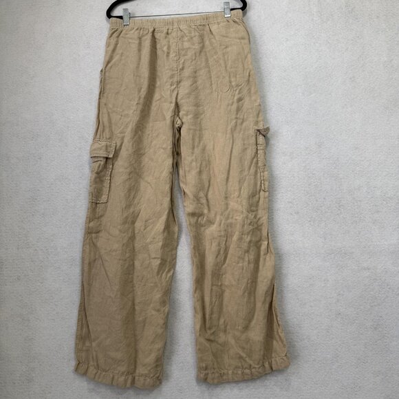 Caslon Pants Womens Medium Beige Linen Cargo Drawstring Wide Leg Pockets Relaxed - Picture 7 of 10